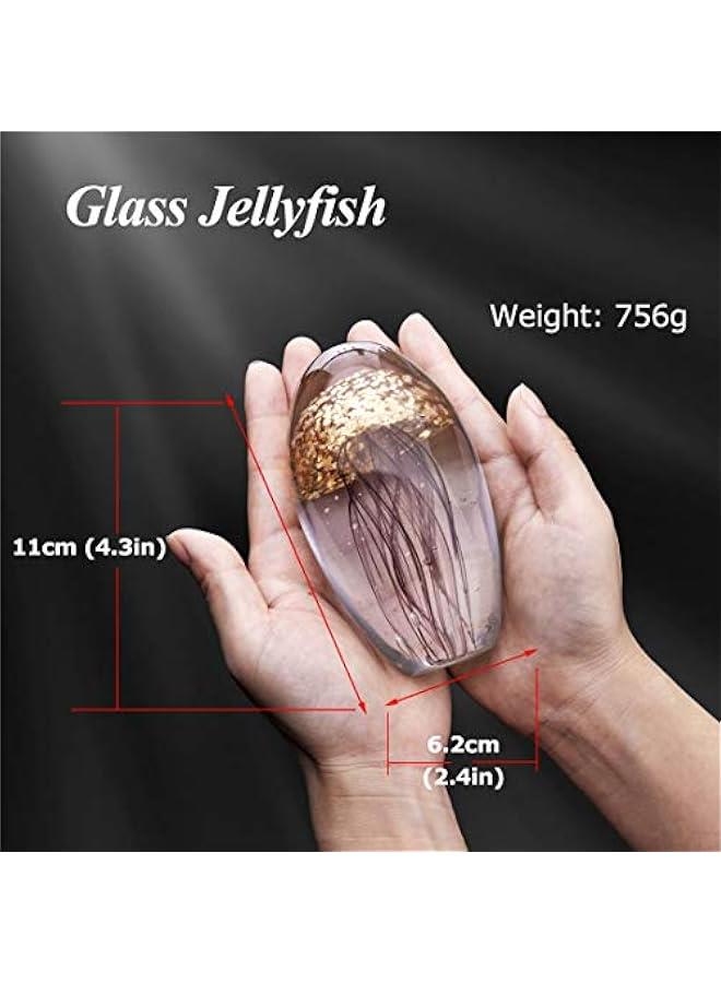 Hand Blown Art Glass Figurine Crystal Jellyfish Paperweight for Home Decor Handmade Sea Animals Collection Ornaments for Office Desk - Image 2
